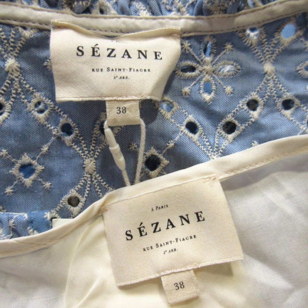 NWT Sezane Mayla in Blue Ecru Embroidered Eyelet Maxi Dress 38 / US 6 - Picture 7 of 9
